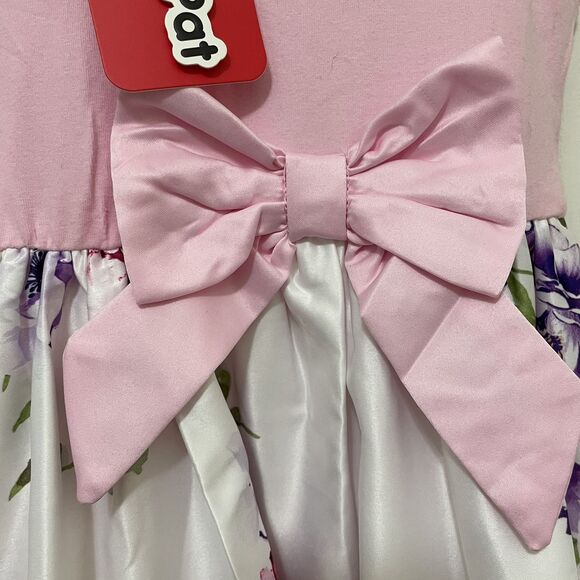 Patpat Girls Size 6-7y Short Sleeve Dress Easter Spring‎ Bow Pink Purple Flowers - Picture 6 of 9